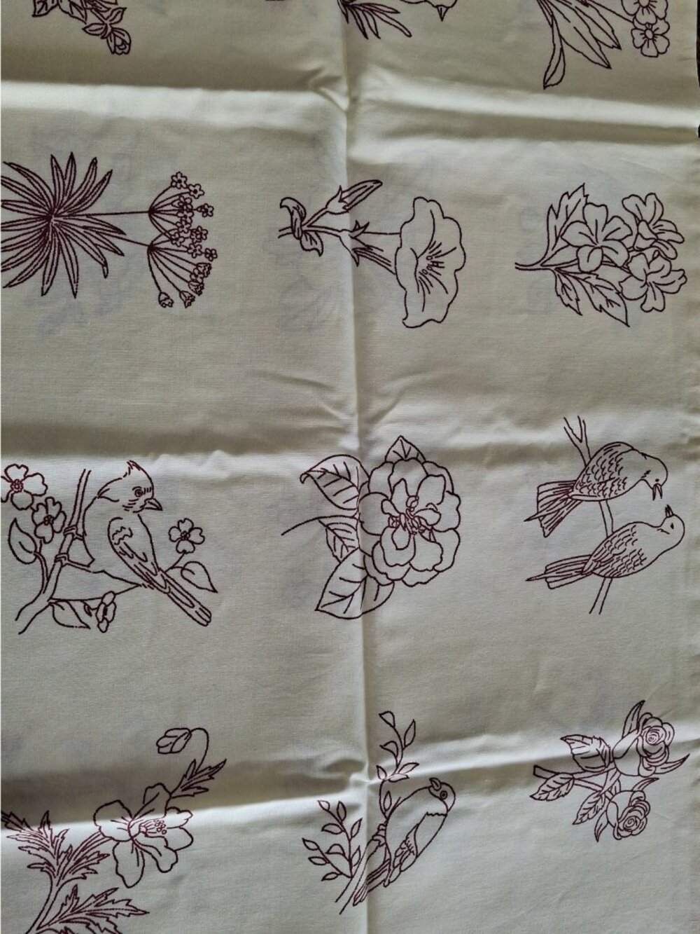 Redwork Gatherings Moda Fabrics -Cream 49110 - Red Bird -Primitive -36 X 58"